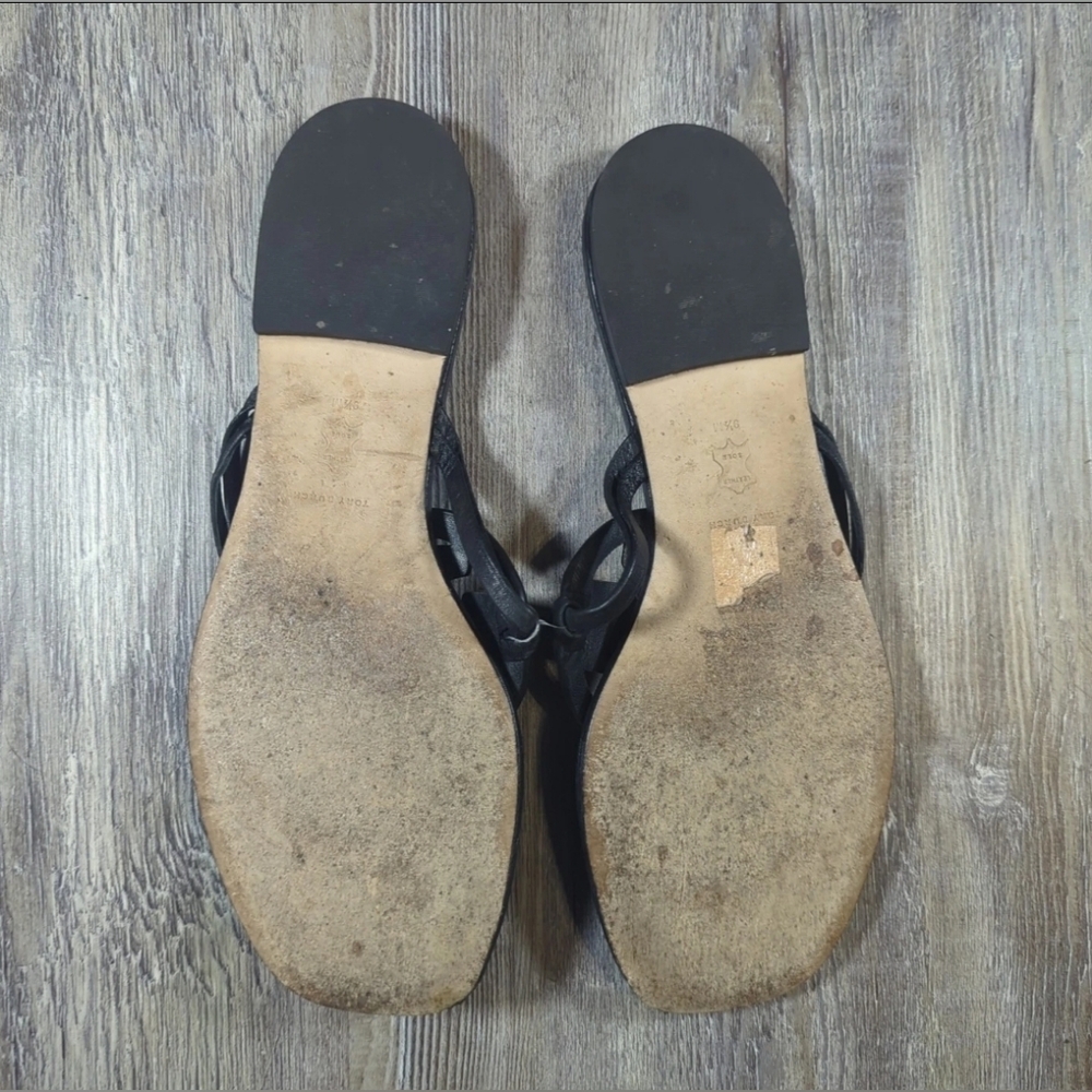 Tory Burch Designer Jeweled Miller Napa Black Leather Sandal Flip Flop Thong 9.5 - Picture 12 of 12